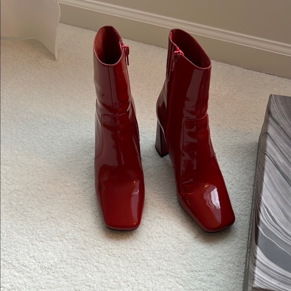 Red Patent Leather Ankle Boots